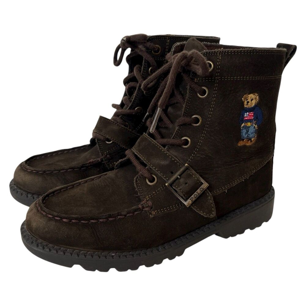 Polo Ralph Lauren Bear Nubuck Suede Leather Ranger High Boots Big Kids 3 Brown